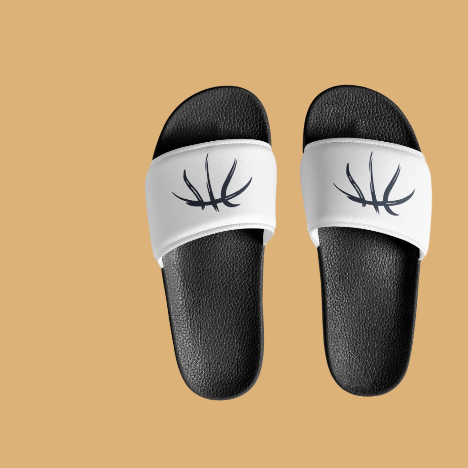 Black and white slides with deer antler design on a white background