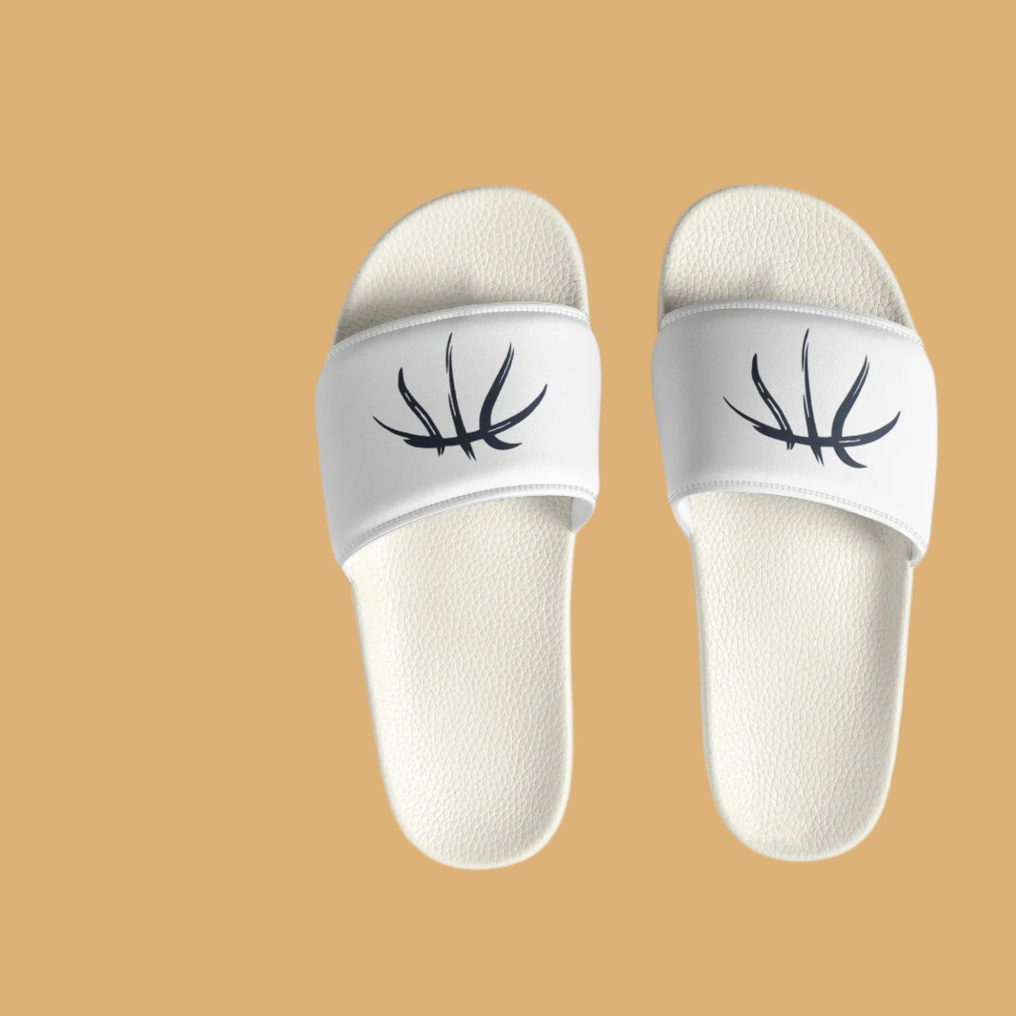 White slides with black antler design on a beige background