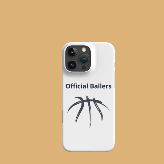 Phone case with 'Official Ballers' text and basketball design on a beige background