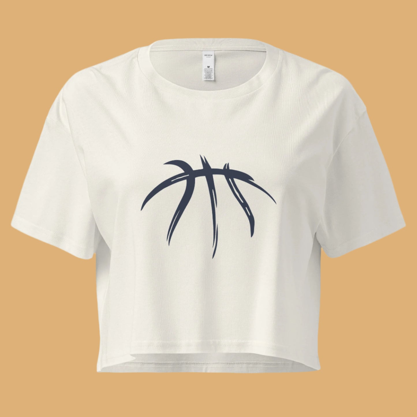 White crop top with black leaf design on a white background