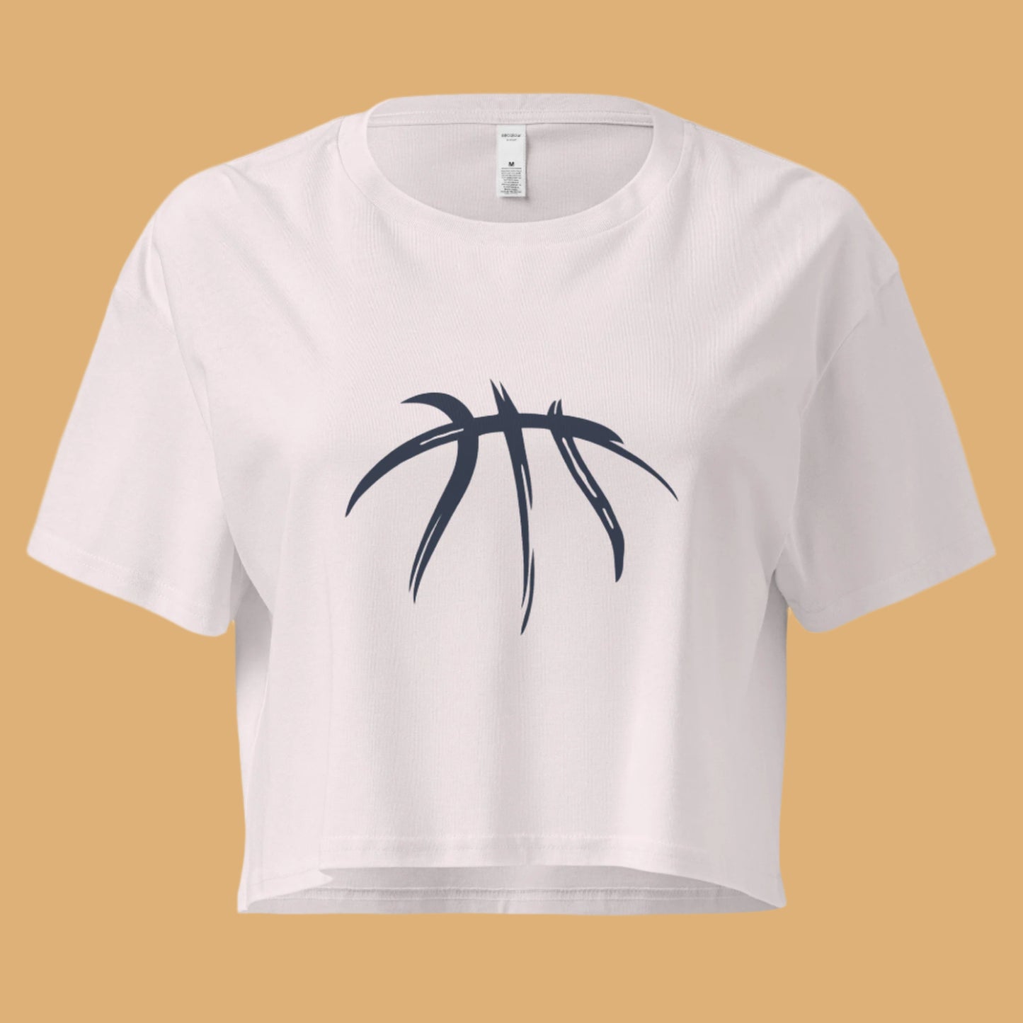 White crop top with black leaf design on a white background