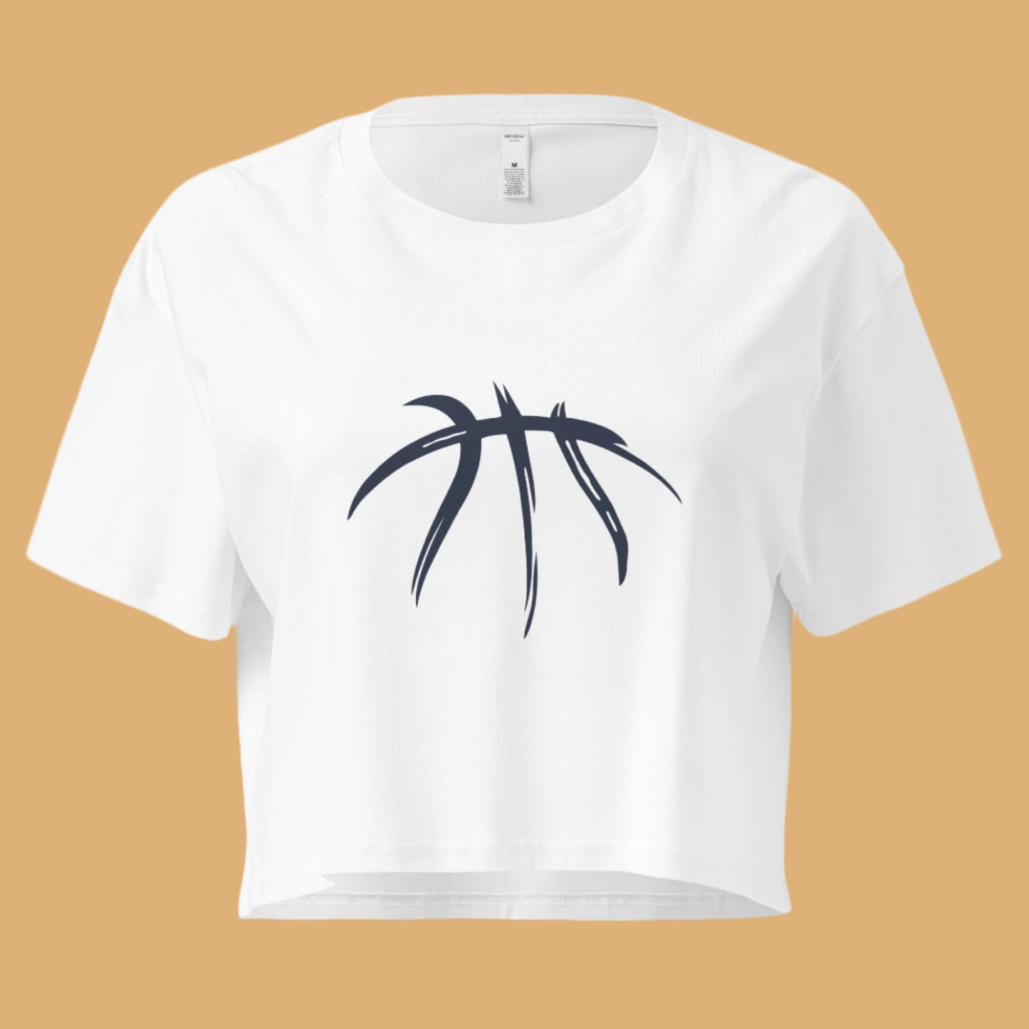 White crop top with black abstract design on a white background
